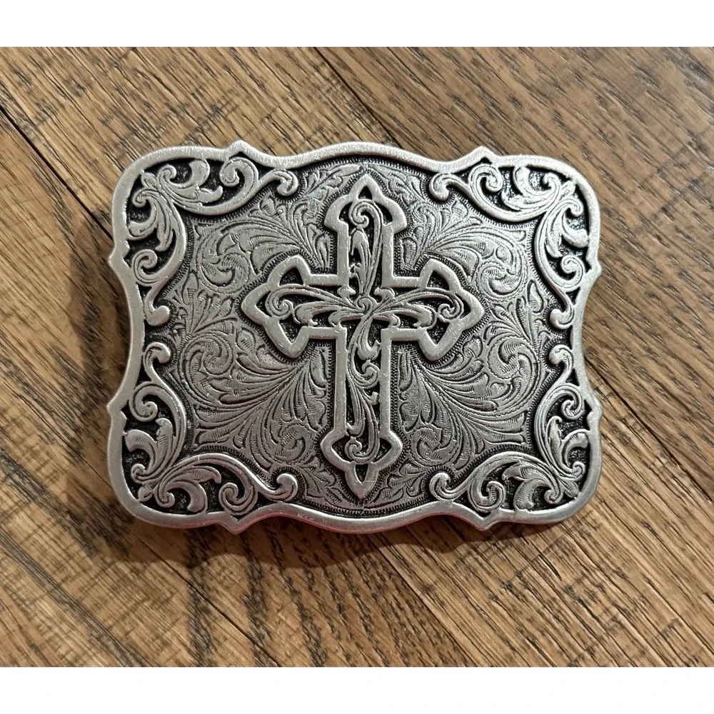 Blazin Roxx Scrolling Cross Filigree Western Belt Buckle Antique Silver